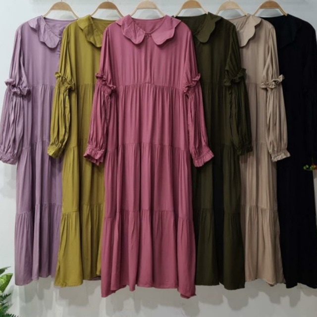 G663 Long Tunik Midi Dress Jumbo | Gamis Mini Dress Premium | Atasan Wanita Susun Polos Rayon Twill | Maxy Dress Qiqi Busui Friendly | Korean Babydoll Dress | Maimon Grosir