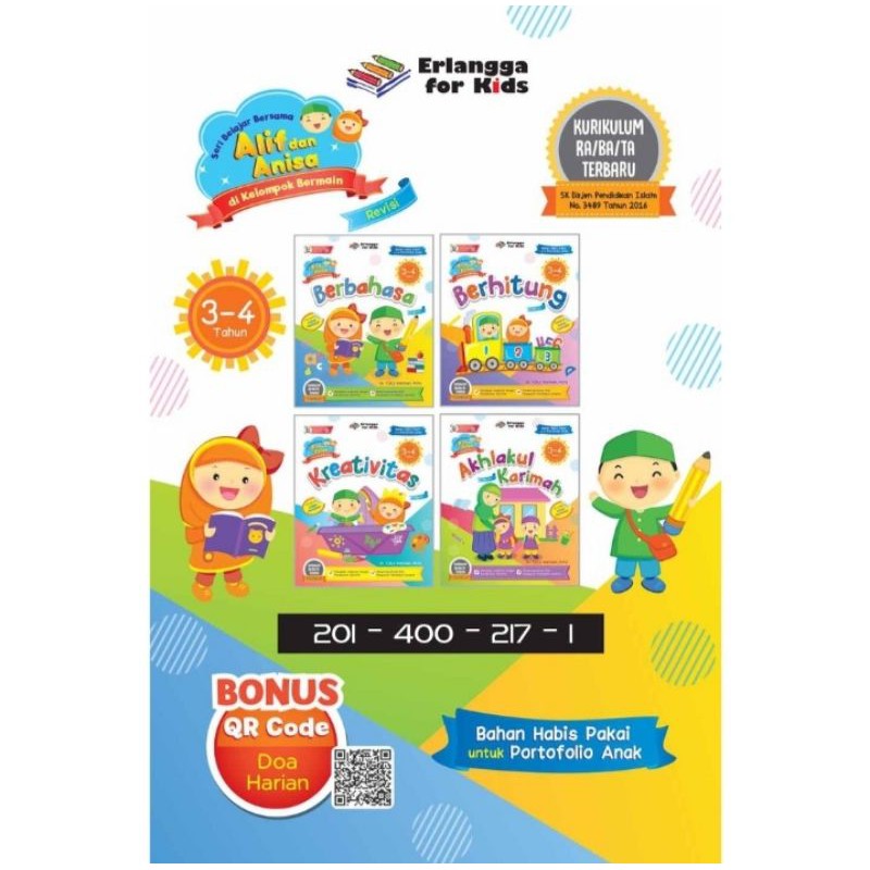 ORI bahan habis pake untuk anak usia 3 sampe 4 tahun penerbit Erlangga for kids