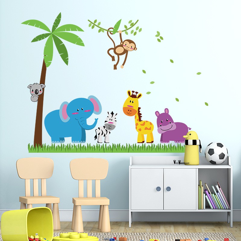 RELIZA WALL STICKER ANIMAL KIDS /ANAK HEWAN GAJAH JERAPAH MONKEY STIKER DINDING SK9039