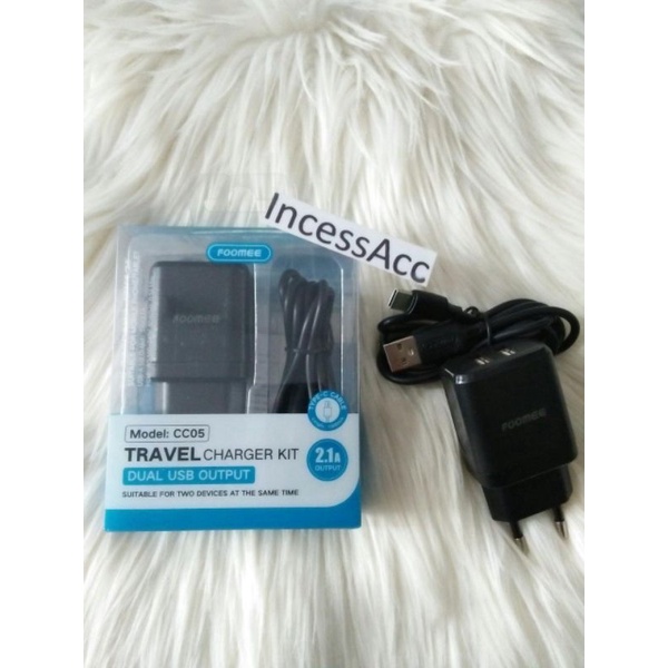 Travel Charger Kit Foomee CC05 Dual USB Output Max 2.1A Cable Type-C For Android Fast Charging