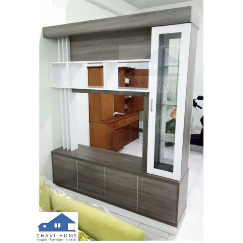 penyekat ruangan 2 sisi bolak balik divider partisi ruangan wall unit buffet tv serbaguna