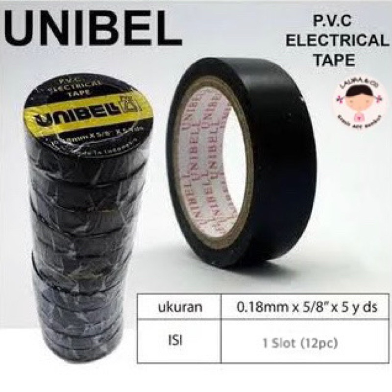 UNIBELL SOLASI ISI 12PC GROSIR Isolasi kabel / Lakban hitam / Solasi Elastis