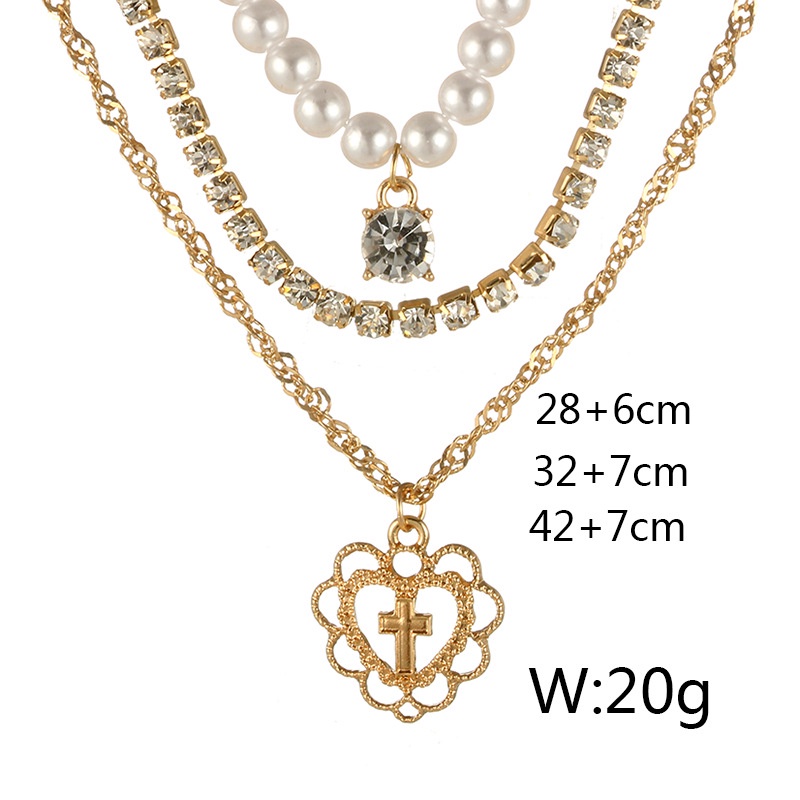 AZ168 Kalung Rantai Multilayer Desain  Hati Aksen Mutiara Gaya Korea Retro Untuk Hadiah