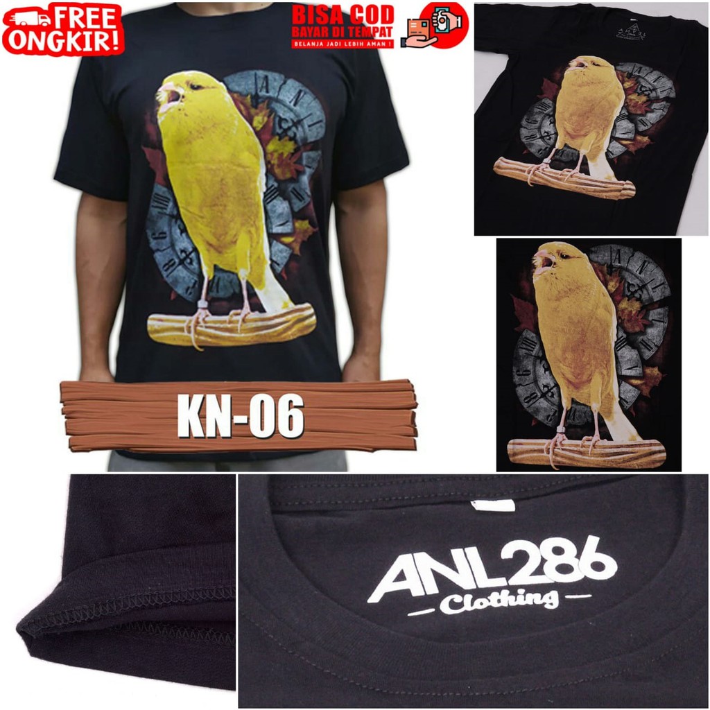 Kaos Pria Distro Keren Murah Baju Desain Gambar Burung Kenari Jantan f1yc Kuning