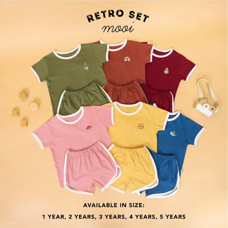 Mooi Retro Set - Setelan Anak Kaos Celana Pendek Bayi Balita 1 2 3 4 5 Tahun Warna Terbaru