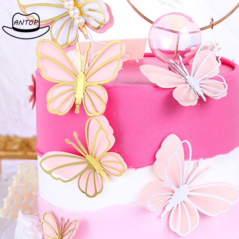 Kupu-kupu Cake Topper Selamat Ulang Tahun Kue Happy Birthday Mutiara Dekorasi Kue ANTOP