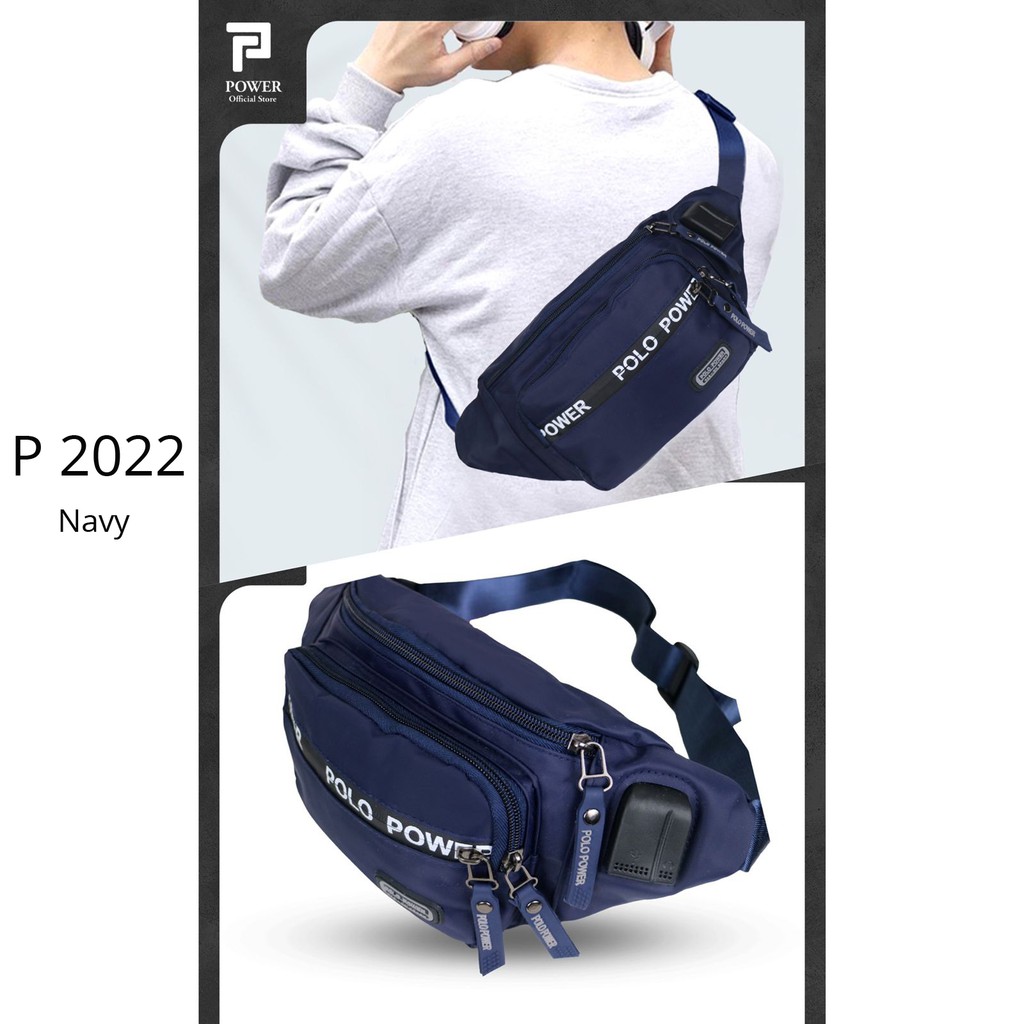 Tas Pinggang Pria Polo Power Waist bag Waterproof Import Tas Slempang Anti Air Sling bag USB Portable Tas Polo Original