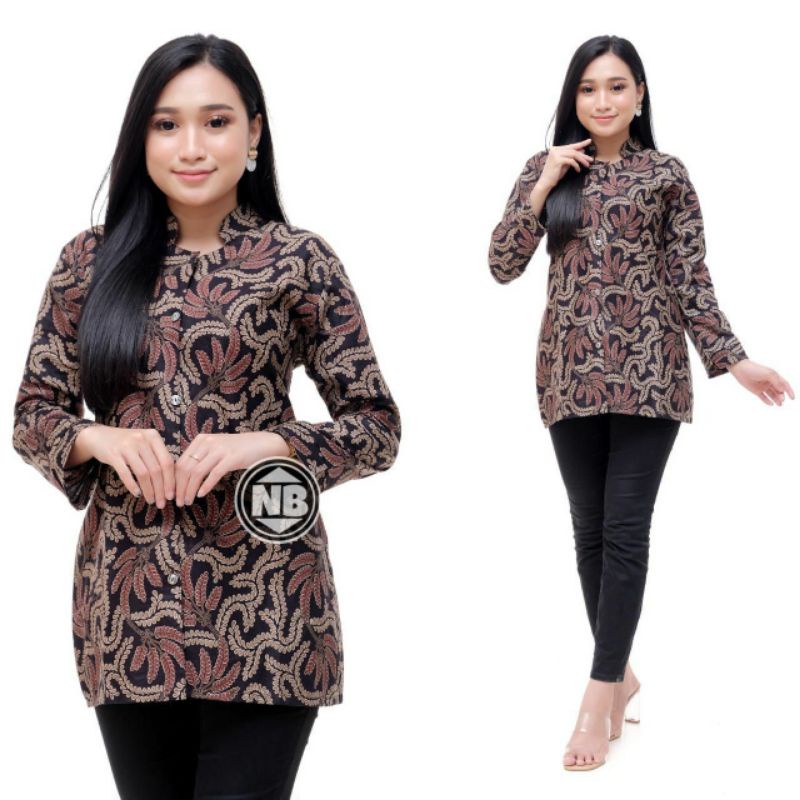 ATASAN BATIK WANITA LENGAN PANJANG BLOUSE KANCING DEPAN ,,, MOTIF BATIK-NB5