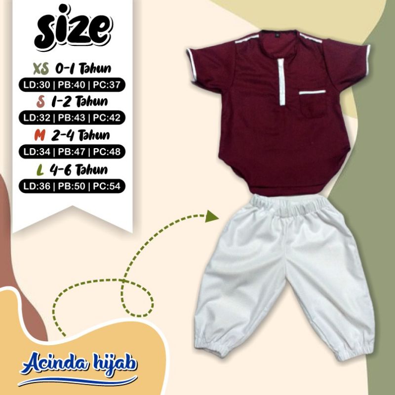 Setelan Koko Kurta Anak Katun Toyobo Fodu Kombinasi Celana Joger 0-6 Tahun Premium