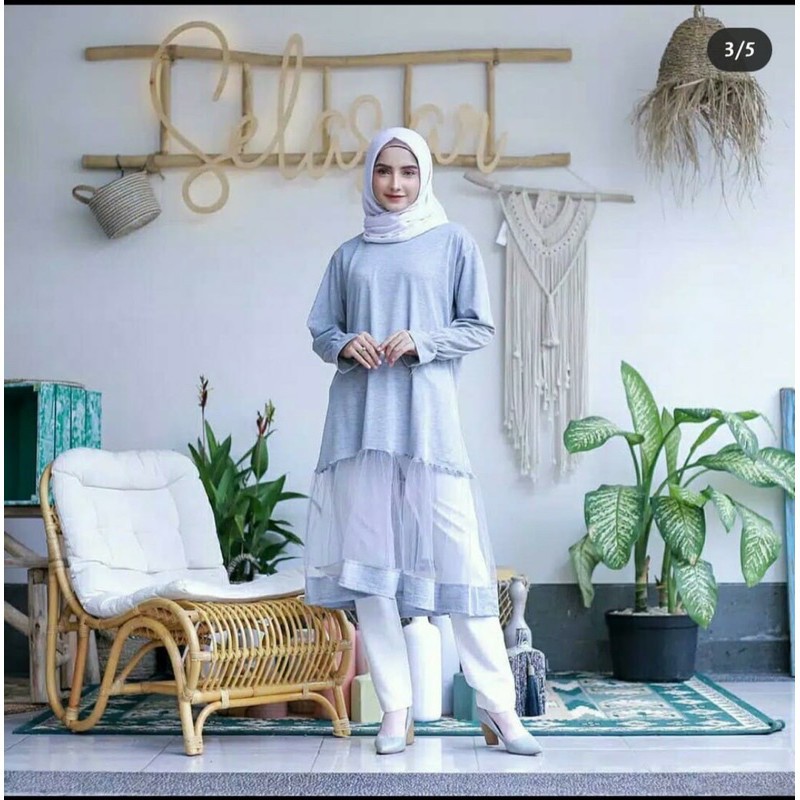 TUNIK MELANI TUTU MOSSCREPE - tunik kombinasi moscrepe tutu