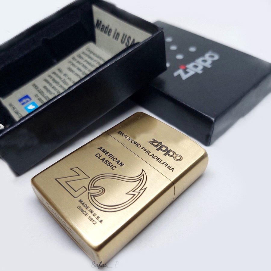 Korek Api Zippo Gold Classic Premium Lambang Api Zippo Grade Ori