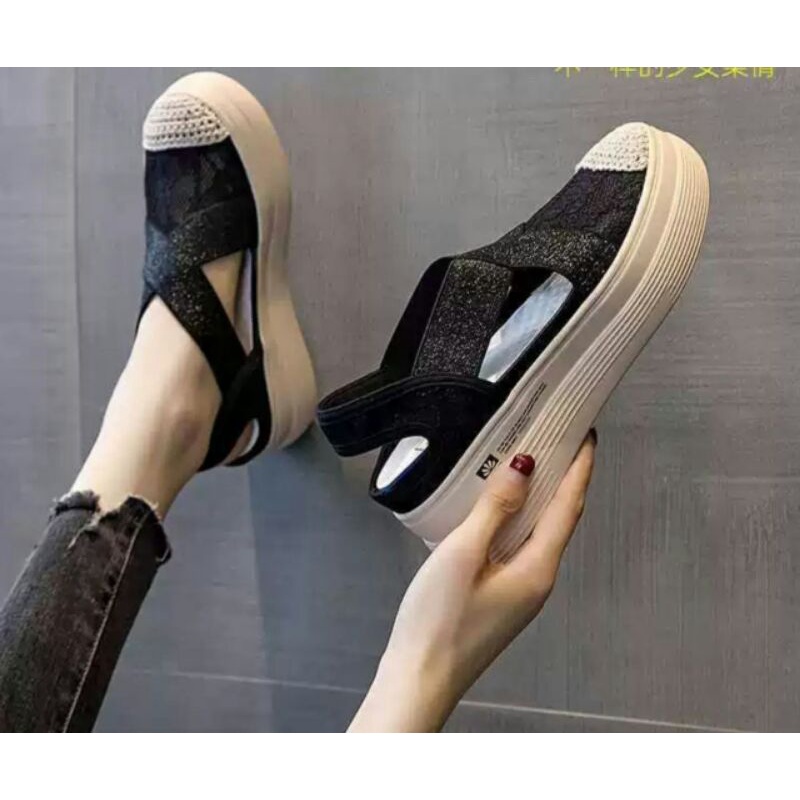 AGI1396 Sepatu Wedges Wanita Fashion Import X Mesh Ready Jakarta Bisa COD (With Box)