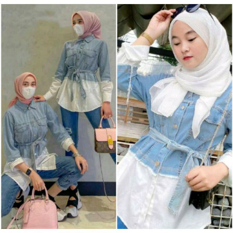 kemeja jeans kombinasi katun //Ld 110cm