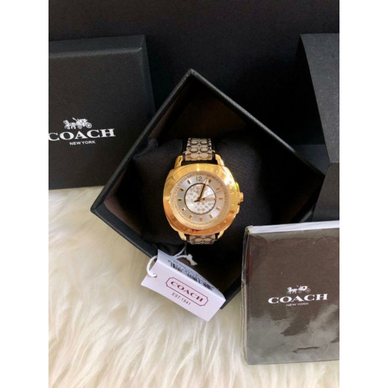 Jam Tangan Coach Wanita Original Gold Strap Leather Garansi COD