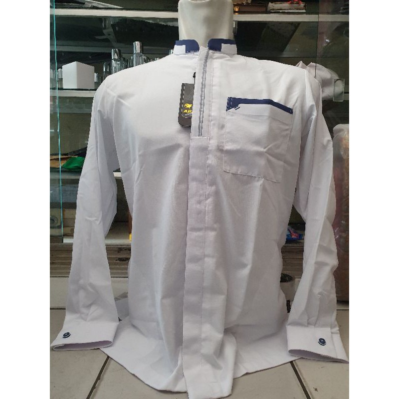 baju koko kemeja koko premium ARZUN warna putih lengan panjang manset