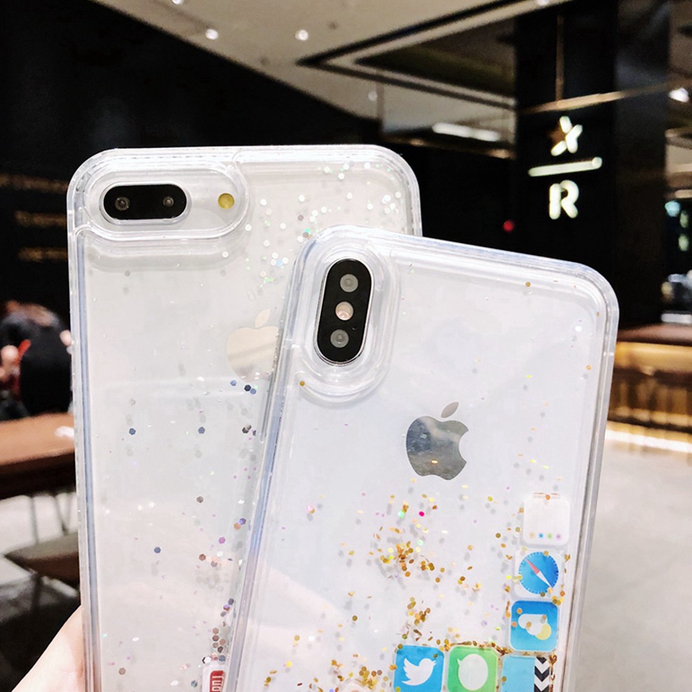 Soft Case Tpu Bening Transparan Aksen Bubuk Glitter Icon Foil Untuk Iphone 11 Pro Xs Max Xr X 11 8 7 6 6s Plus