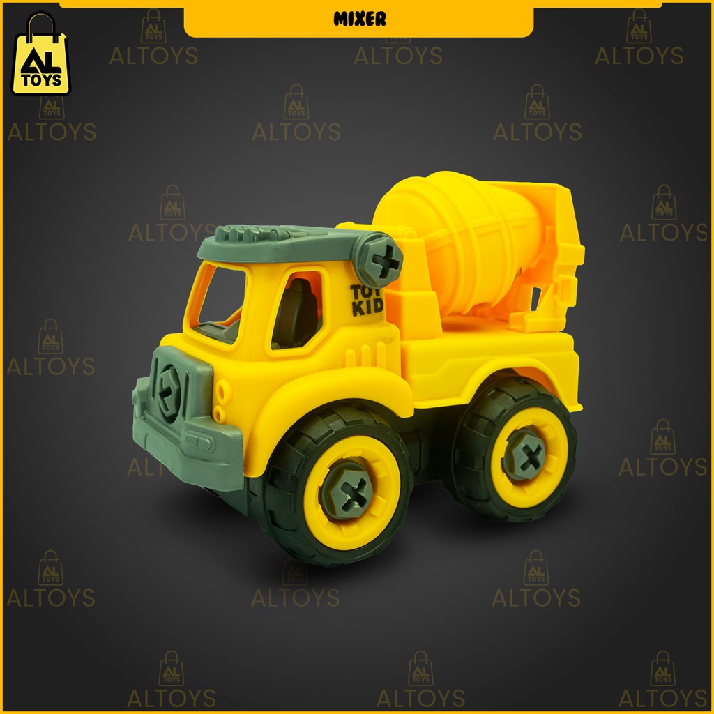 Mainan Bongkar Pasang Mobil Kosntruksi Engineering Construction Vehicles Set 4 Pcs DIY Assembly Excavators Bulldozer Dump Truck Take Apart Trucks