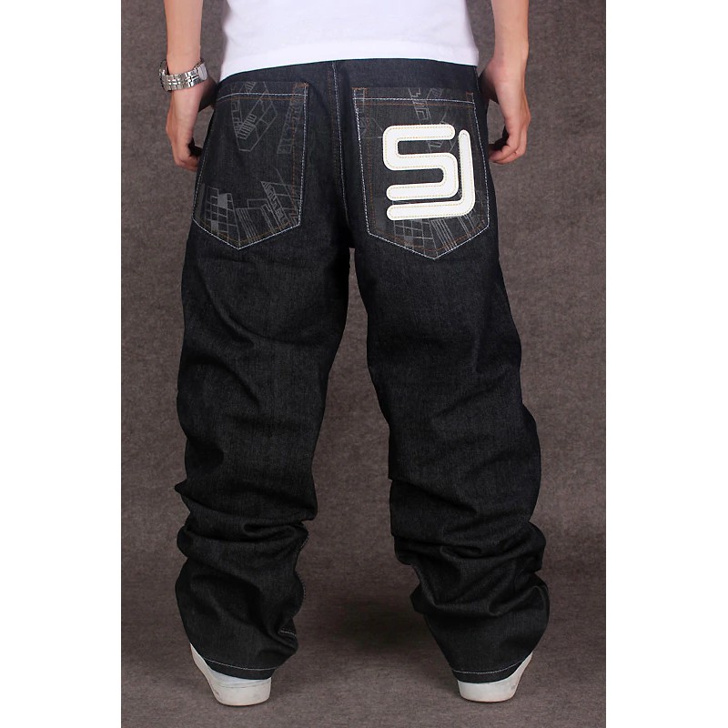 『Free Ongkir 』 2017 Pria Hitam Baggy Jeans Hip Hop Desainer Merek Skateboard Celana Longgar Gaya