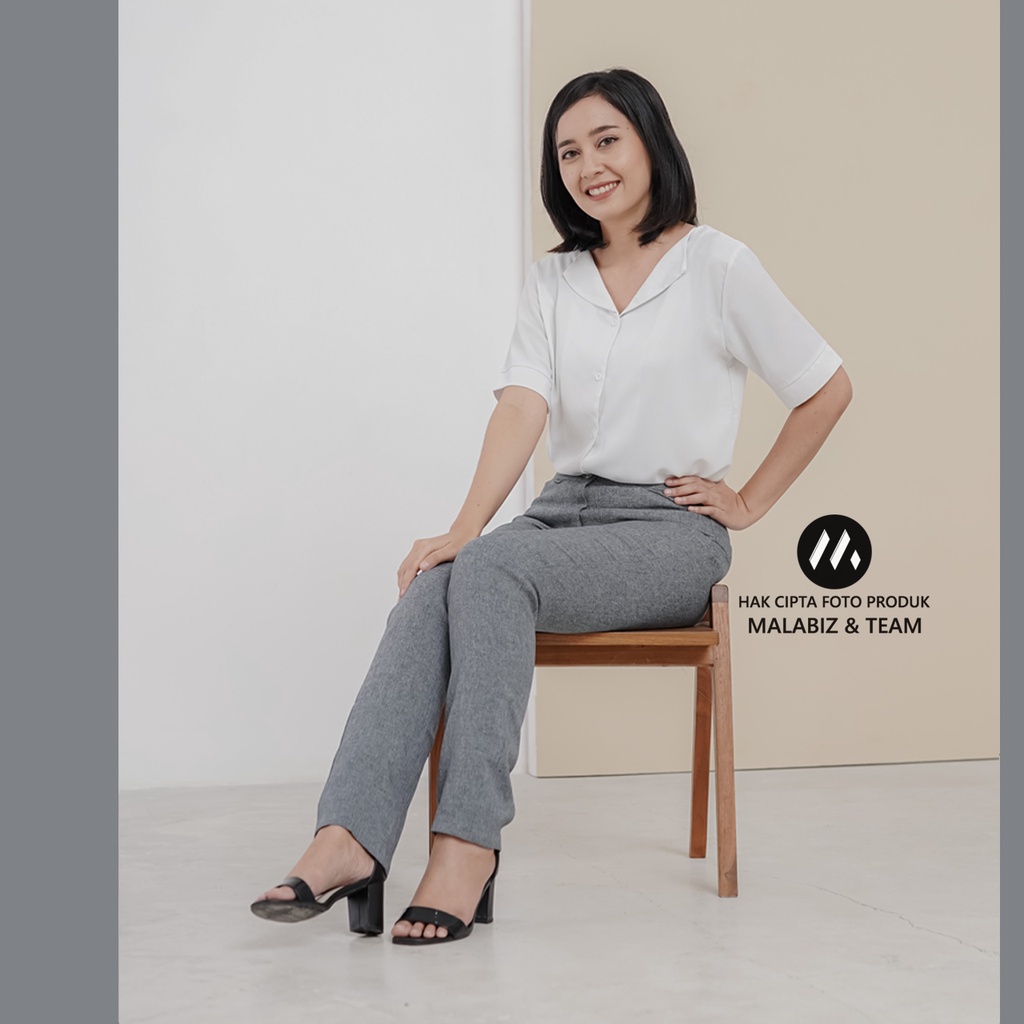 SHANNON GREY - Celana Kantor Wanita Slim Fit Bahan Stretch dan Tebal Celana Formal Wanita Celana Panjang wanita Hitam Celana Dasar Wanita Basic Standar Kerja Malabiz