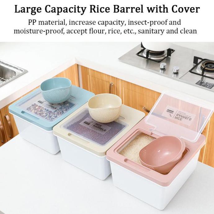 ✅Sale Kotak Penyimpanan Beras Tepung Box Serbaguna Rice Barrels Tahan Lembab - Large Pink