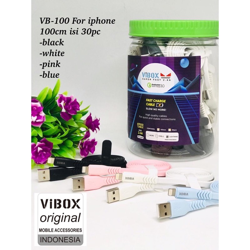 GROSIR ~ 1TOPLES ISI 30PCS KABEL DATA VIBOX VB100 ORIGINAL QUALCOMM 3.0 MICRO TYPE C
