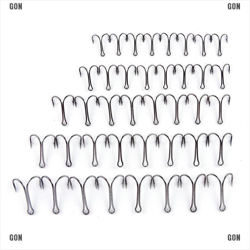 GON 50pcs Dual High Carbon Steel Black Fishing Hooks Double anchor hook Saltwater