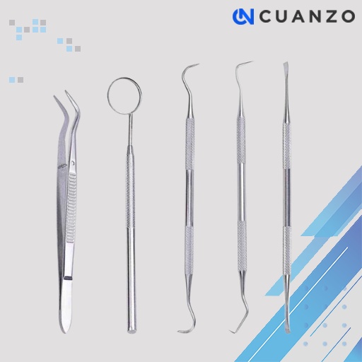 Peralatan Oral Perawatan Dokter Gigi Dental Care 5 in 1 / Alat Perawatan Mulut Gigi Bahan Stainless Steel Anti karat Aman / Alat Perawatan Gigi Dan Mulut 1 Set Penjepit Pengikis Scaller Cermin Gigi Putih Bersih / Alat Kesehatan Gigi Murah Original