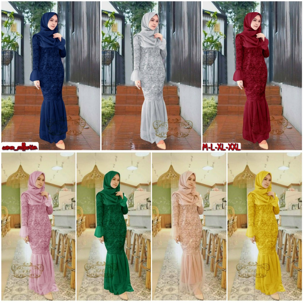 ( COD ) MAXI CHRISTALIA GAMIS BRUKAT DRESS MUSLIM DRESS DUYUNG GAUN PESTA CANTIK SERAGAM UNDANGAN PE