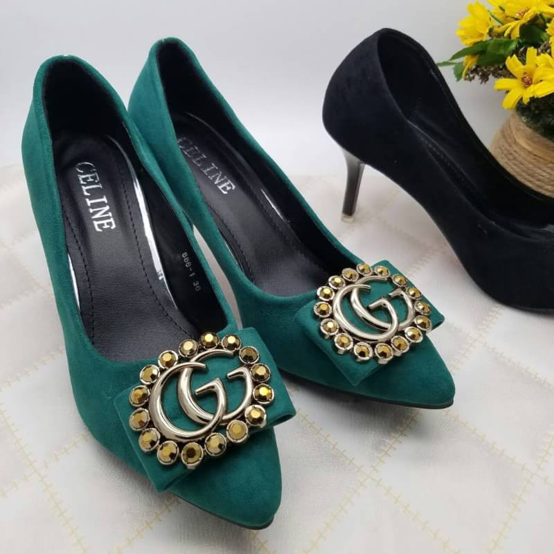 HEELS 7CM SUEDE DEPAN GG (BLACK & GREEN)