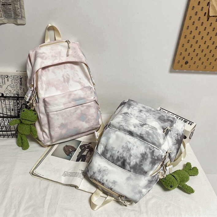 Mores Tas Ransel Wanita Kuro Tie Dye Print Pastel Korean Cordura Polyester School Fashion Backpack Kuliah Sekolah Aesthetic Korean Style