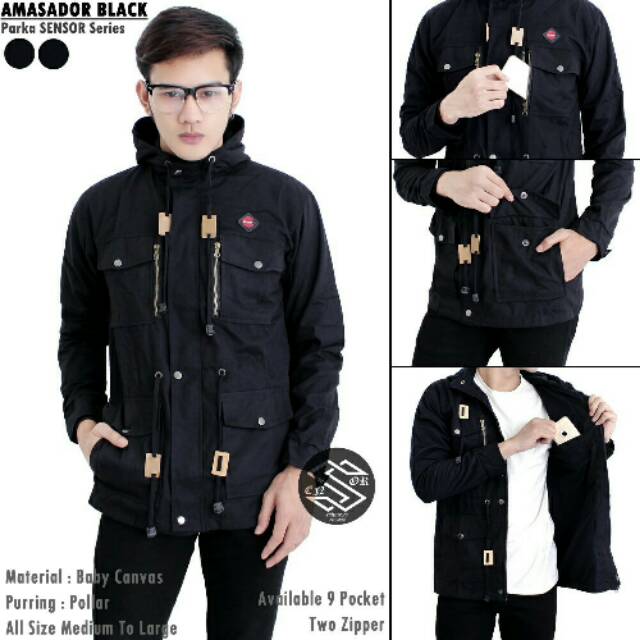 jaket parka cowok keren warna hitam