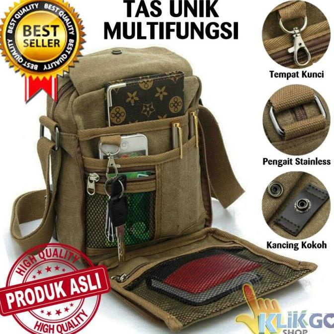 TAS UNIK MULTIFUNGSI PRIA KECIL TAS BAHU SELEMPANG BAHAN KANVAS Termurah