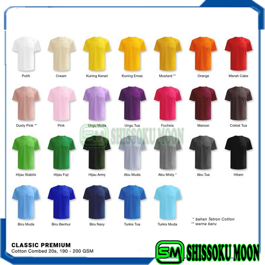 KAOS POLOS / TSHIRT POLOS / KAOS OBLONG COTTON COMBED 20S 100% ASLI