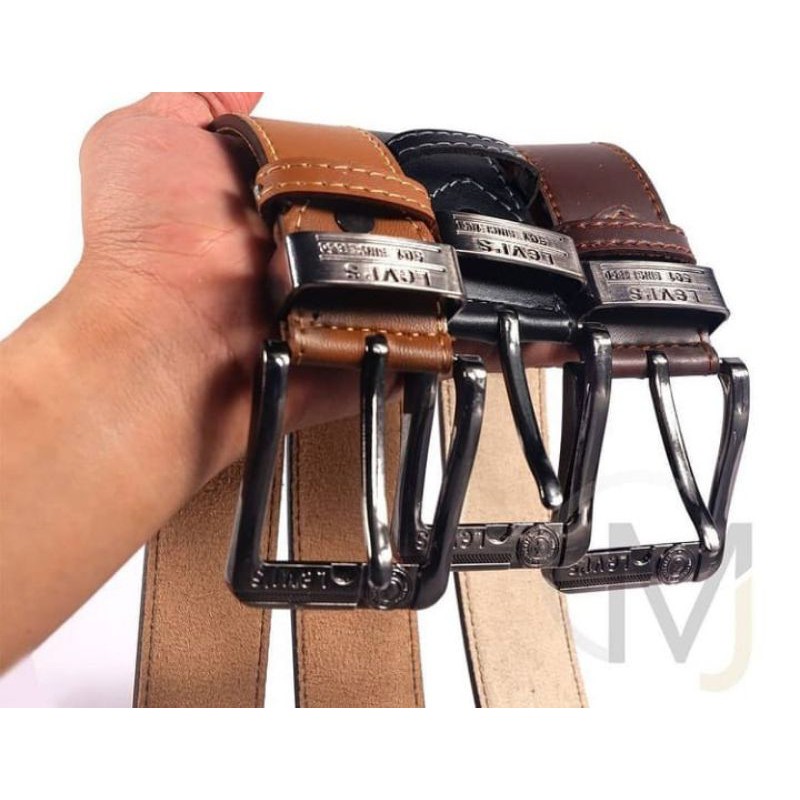 Ikat Pinggang Pria Kulit Asli Selapis Embos 4cm Levis