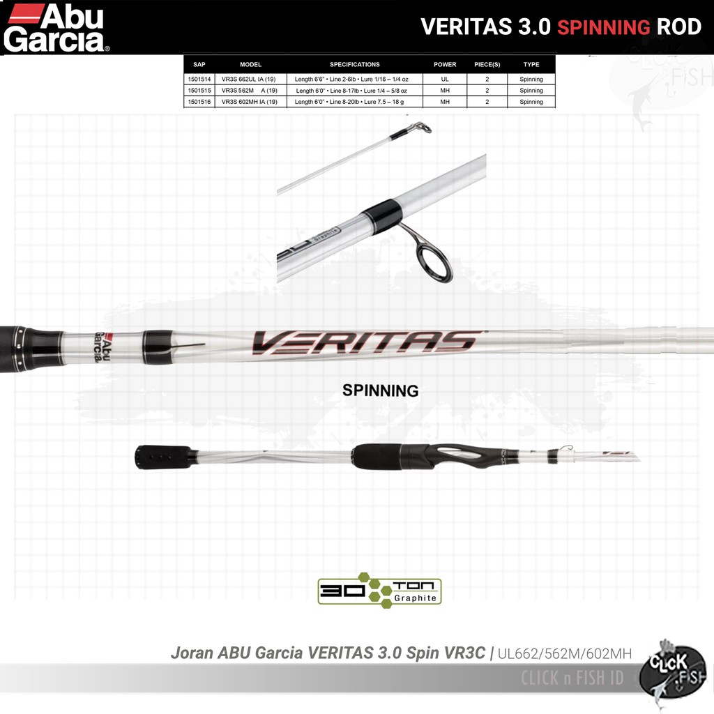 Abu Garcia VERITAS 3.0 Spinning - VR3S 562MH 8-17lb - 168 cm Joran Pancing Abu ORI Spin Berkualitas