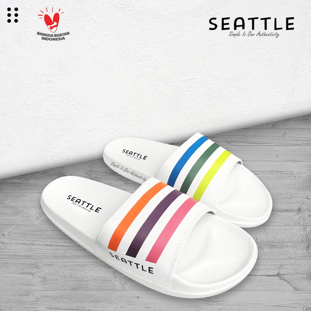 Seattle - Slippers Basic Red Black / Sandal Slop / Sandal Slide / Sandal Slip On Unisex-Rainbow