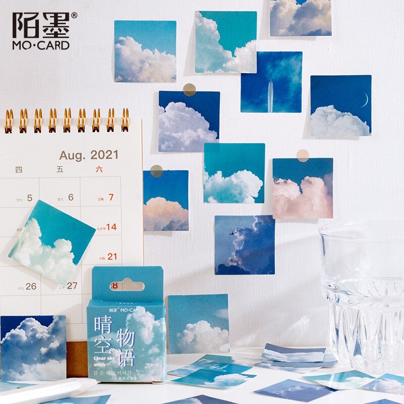 

46 Pcs Deco Sticker Box Sky Blue Planner DIY Scrapbook Stiker Colorfull Aesthetic