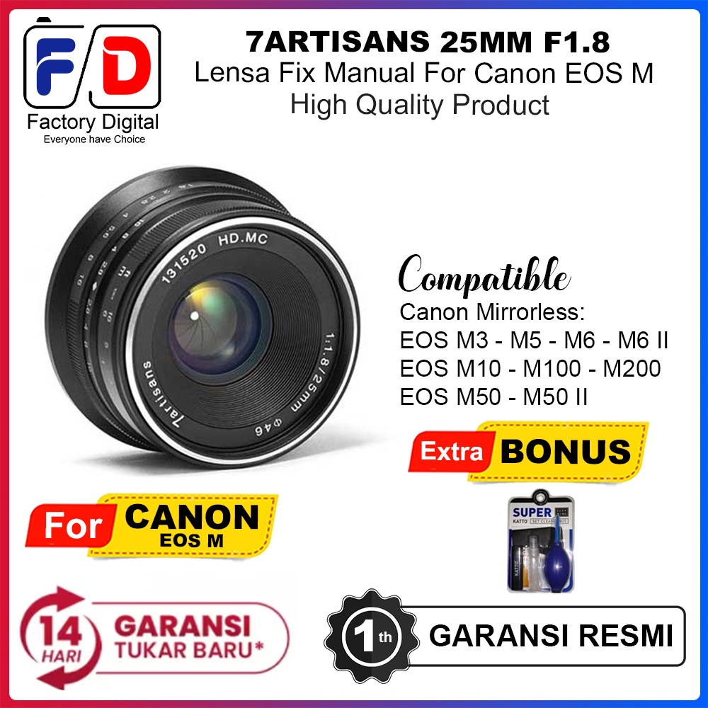Lensa 7Artisans 25mm F1.8 Lensa Fix For Canon EOS M10 M100 M200 M6 M50