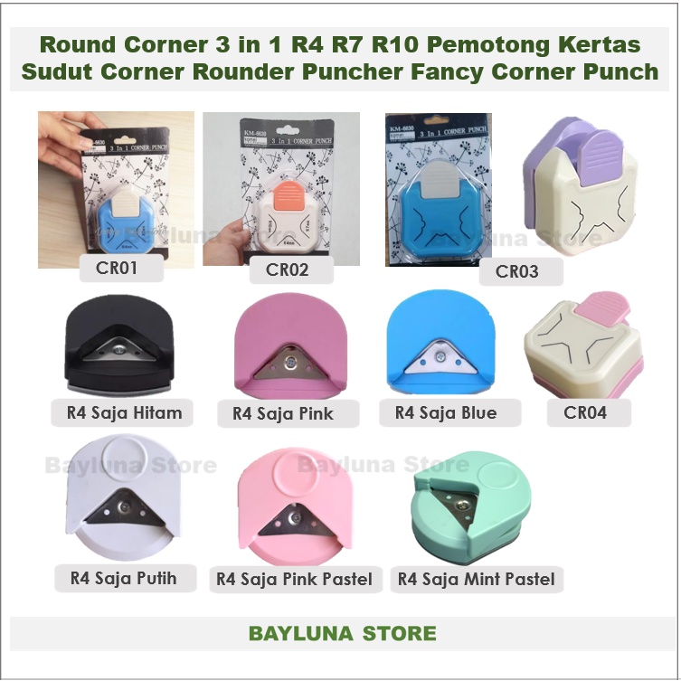 Round Corner 3 in 1 R4 R5 R7 R10 Pemotong Kertas Sudut Corner Rounder Puncher Corner Punch 4mm single hole