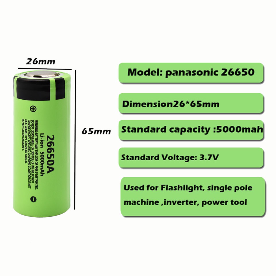 Baterai Panasonic 100% asli 26650 20A catu daya baterai lithium isi ulang 26650A, 3.7V 5000mAh