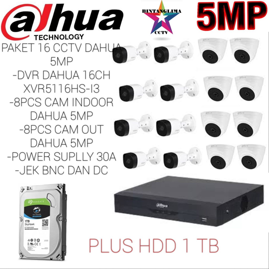 PAKET 16 CAMERA DAHUA 5MP GARANSI RESMI 2 TAHUN