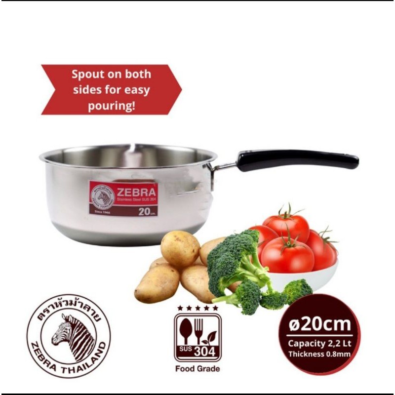 Sauce Pan ZEBRA 20 Cm 166306 Stainless Steel - Panci Stainless - Saucepan