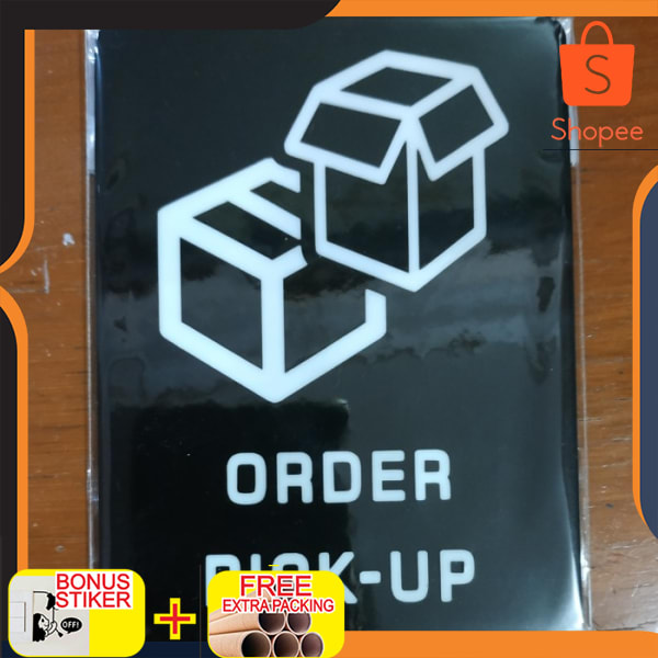 

Laser cutting acrylic sign/tanda "ORDER PICK-UP" 02 - Hitam 9.5cm x 11.5cm Keren