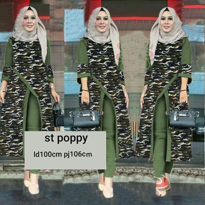 Stelan Poppy Army Hijab 0109 RKZ Baju Gamis Wanita Terbaru