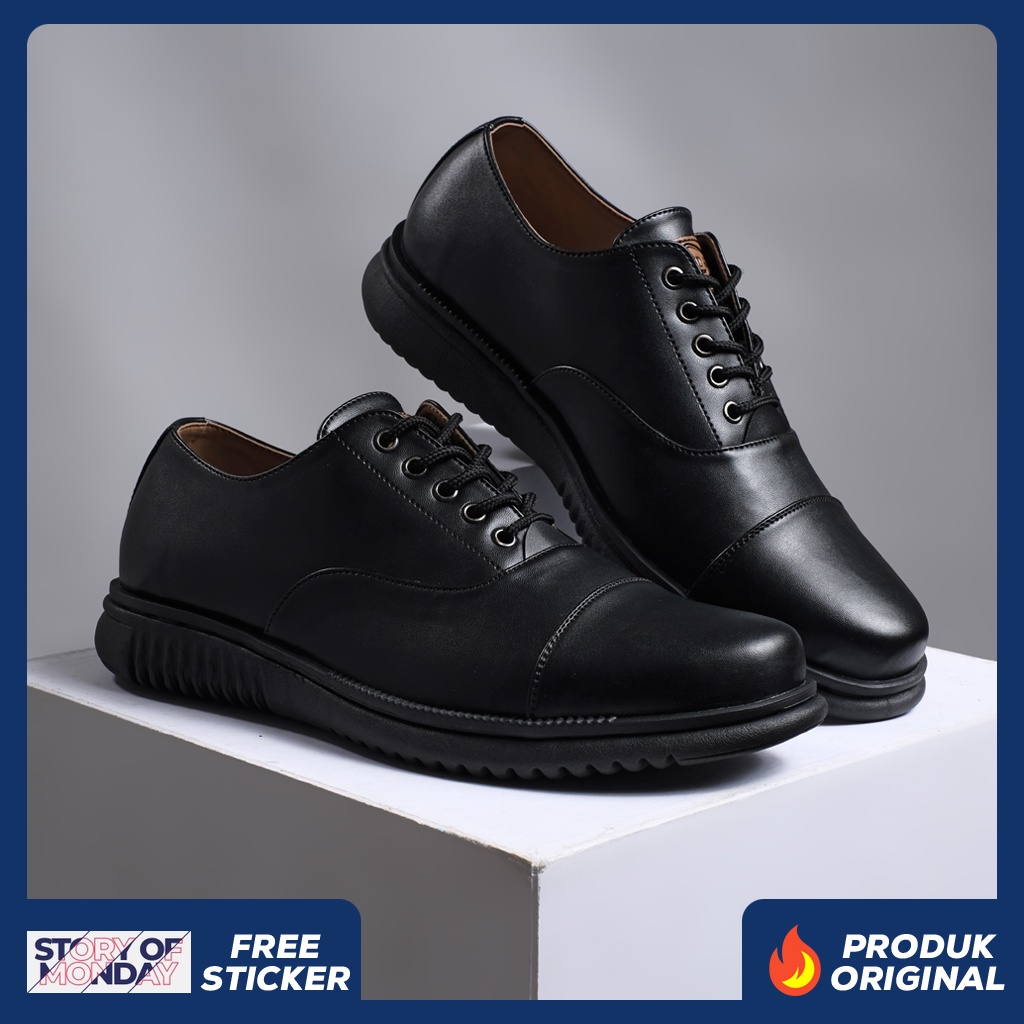 OXFORD UNITE ORIGINAL x MONDAY Sepatu Formal Full Hitam Tali Pria Pantofel Kerja Kantor Dinas Resmi Guru Kantoran Pesta Pernikahan Kondangan Nikah Undangan Wedding Kuliah Modern Shoes Casual Derby Semi Kulit Premium Footwear Keren Terbaru Branded Kekinian