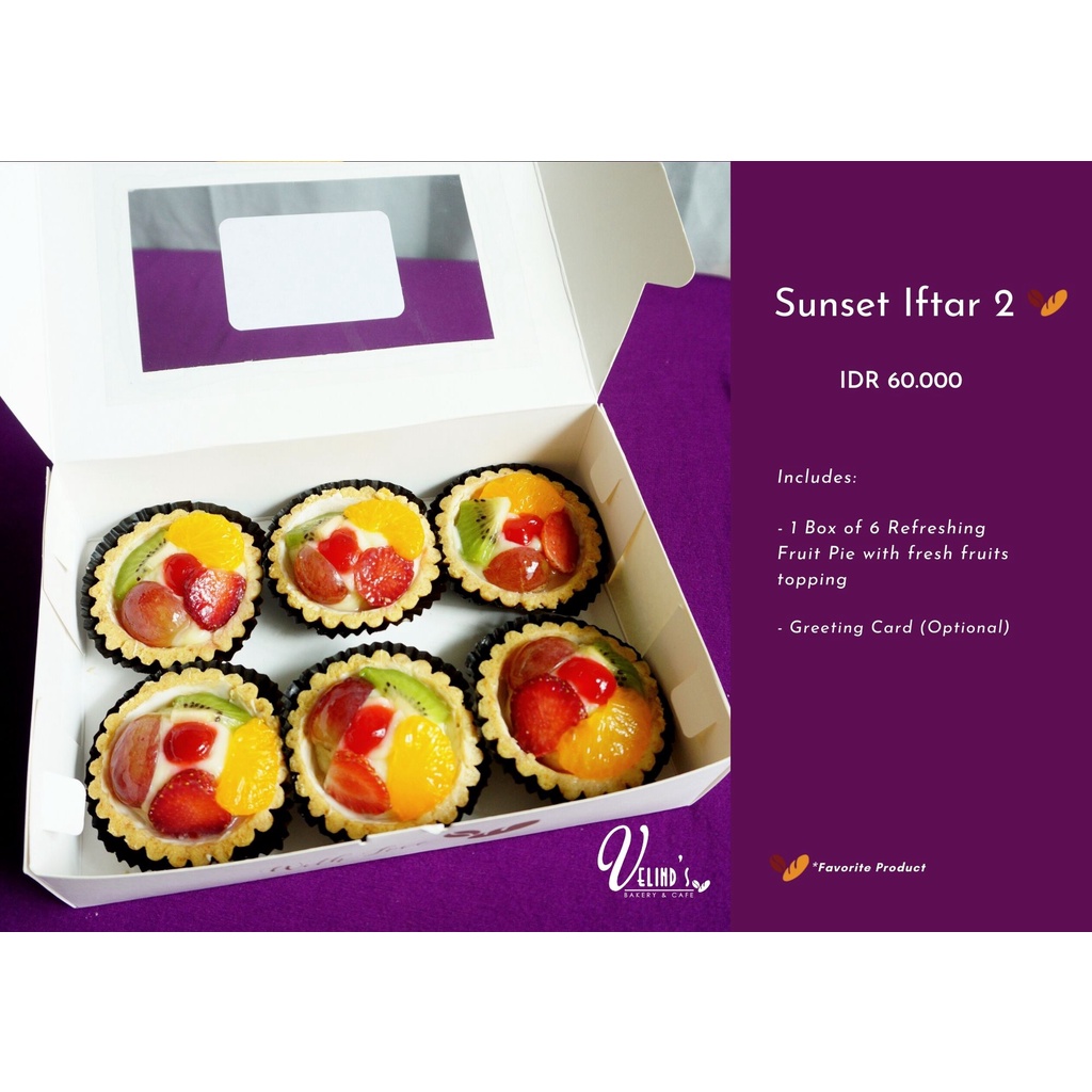 

Sunset Iftar 2/Velind's Bakery/Fruit Pie/Pai Buah isi 6/Edisi Ramadan