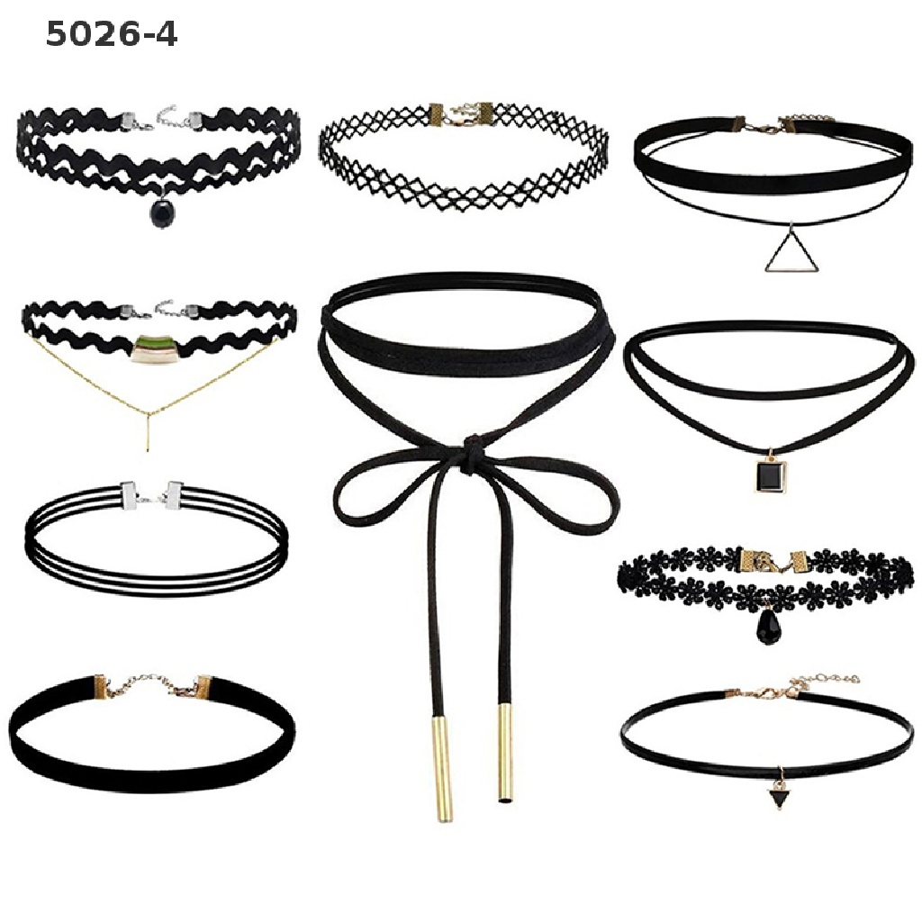 5026-4 10 Pieces Choker Necklace Black Classic Velvet Stretch Gothic Tattoo Necklace 5026-4