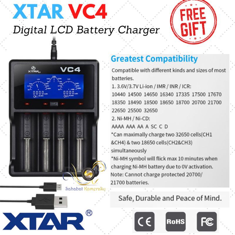 Xtar VC4 Micro USB Battery Charger with LCD Display