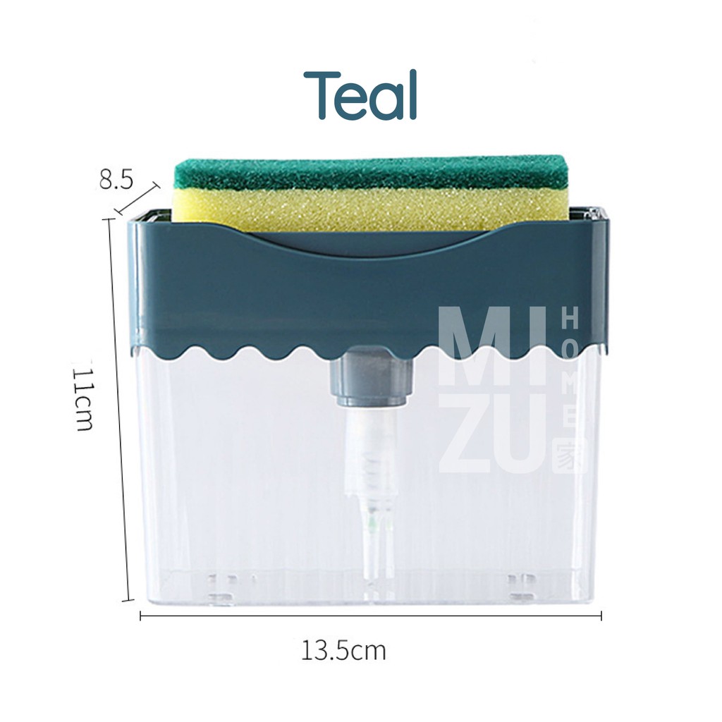 MIZU EPONGE 2in1 Pompa Sabun Sponge Pump Soap Dispenser & Tempat Pengering Sponge Holder-TEAL Biru Tua