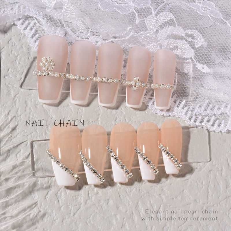 1 Pc Stiker Rantai Bor Kristal Mutiara Berlian 3D Bahan Logam Untuk Dekorasi Nail Art